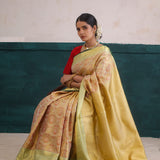 Golden Crest Dual Tone Kanjivaram Silk Saree With Floral Jaal Weaving
