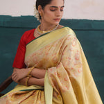 Golden Crest Dual Tone Kanjivaram Silk Saree With Floral Jaal Weaving