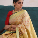 Golden Crest Dual Tone Kanjivaram Silk Saree With Floral Jaal Weaving