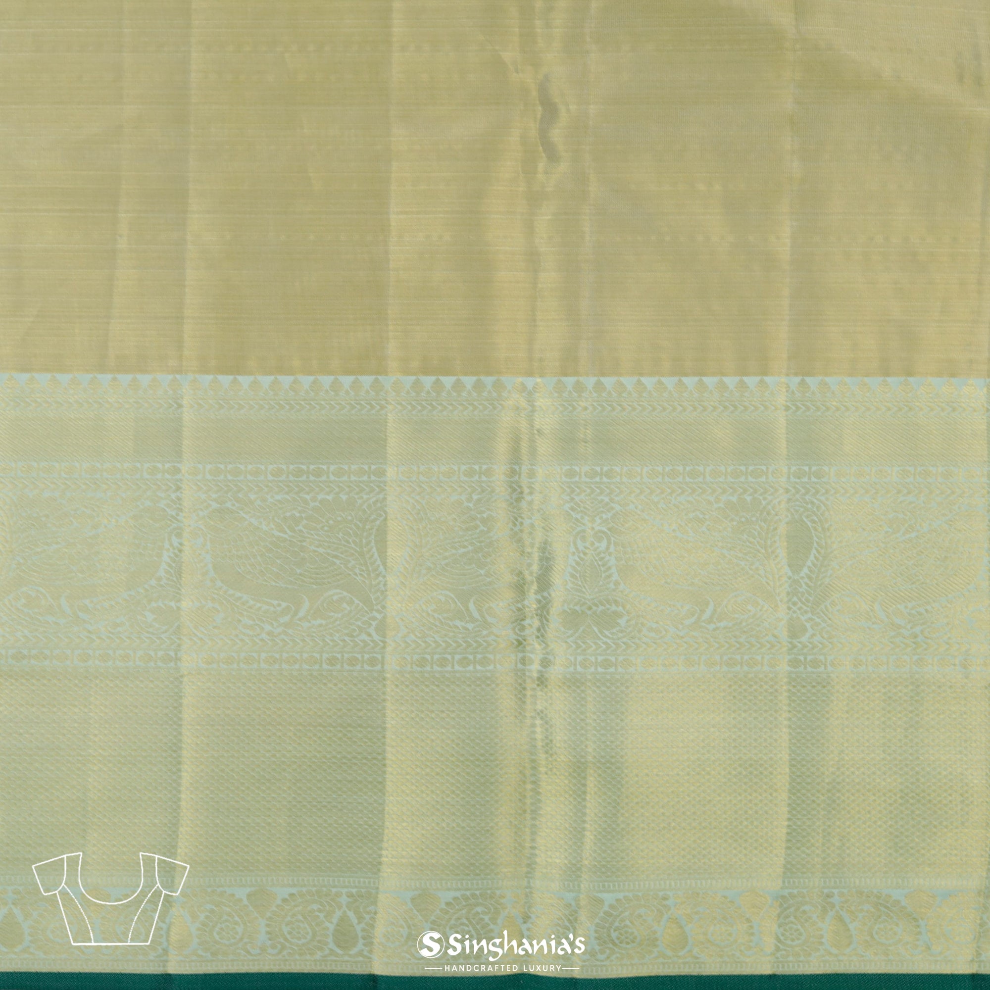 Golden Crest Dual Tone Kanjivaram Silk Saree With Floral Jaal Weaving