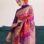 Cherry Pink Kanjivaram Silk Saree With Floral Jaal Weaving