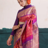 Cherry Pink Kanjivaram Silk Saree With Floral Jaal Weaving