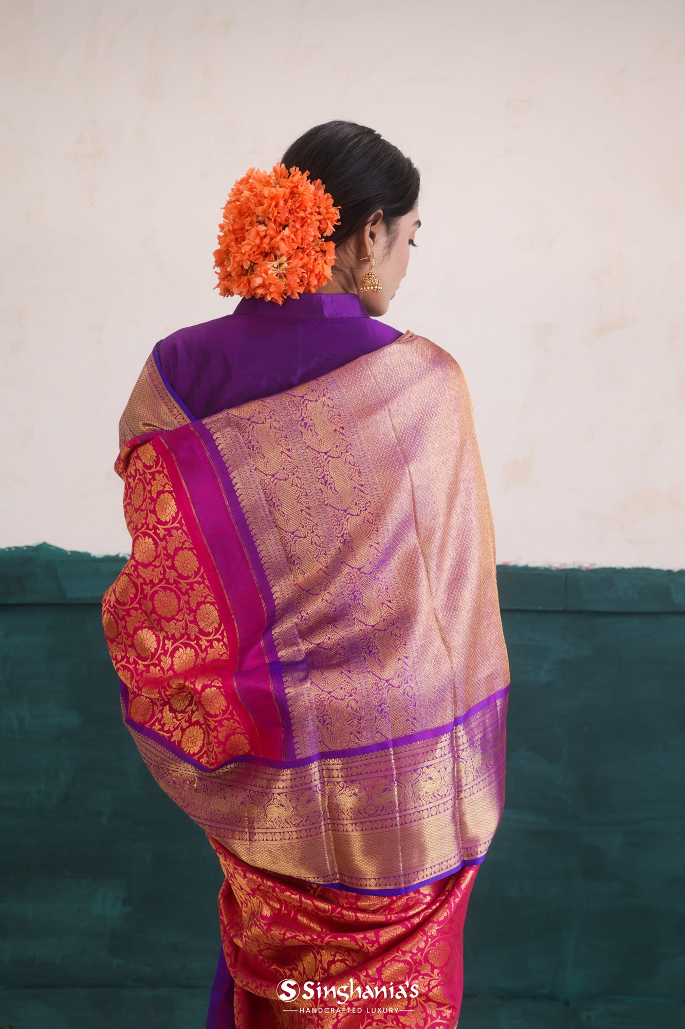 Cherry Pink Kanjivaram Silk Saree With Floral Jaal Weaving