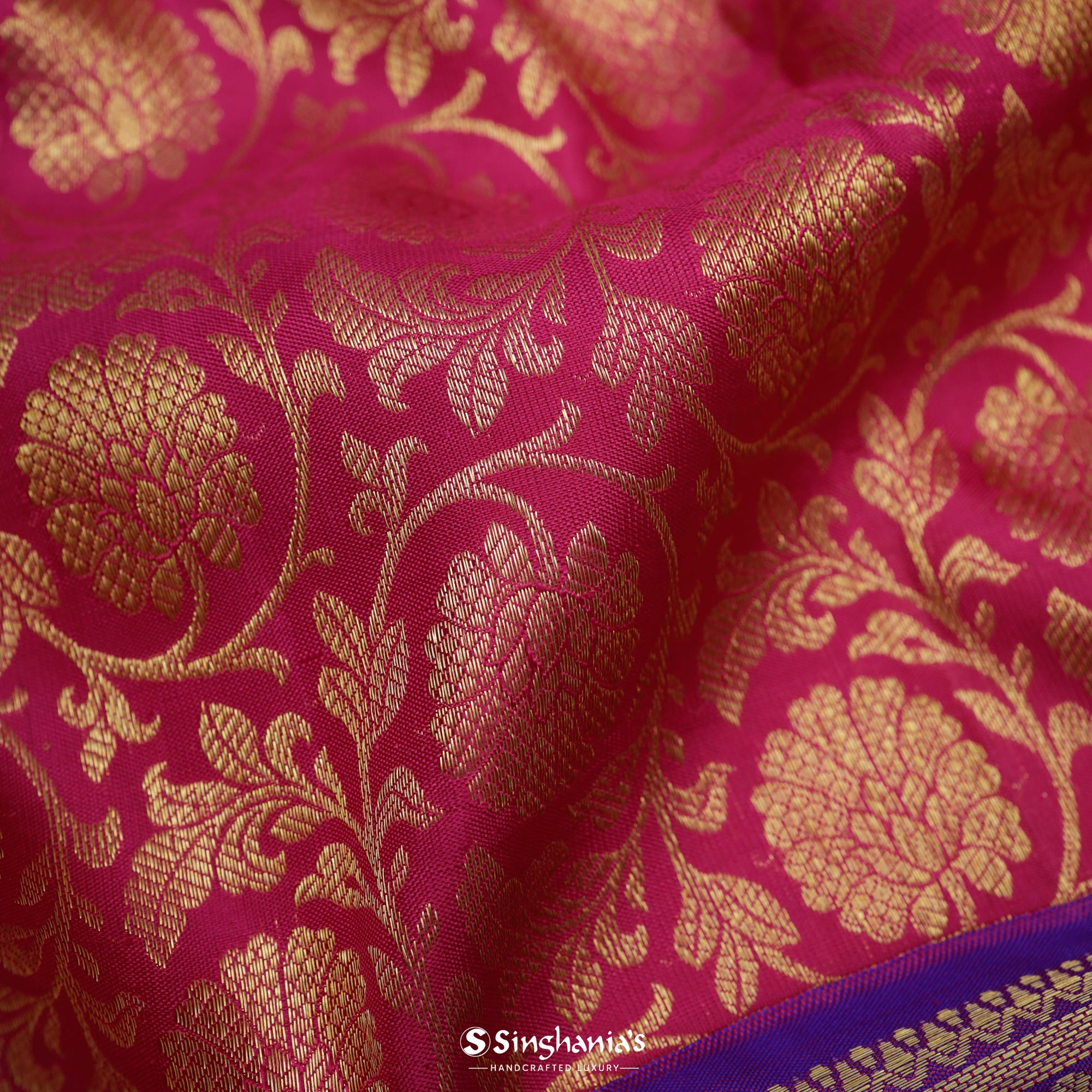 Cherry Pink Kanjivaram Silk Saree With Floral Jaal Weaving