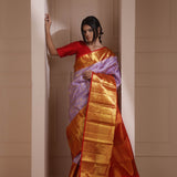 Medium Purple Kanjivaram Silk Saree With Floral Jaal Weaving