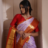 Medium Purple Kanjivaram Silk Saree With Floral Jaal Weaving
