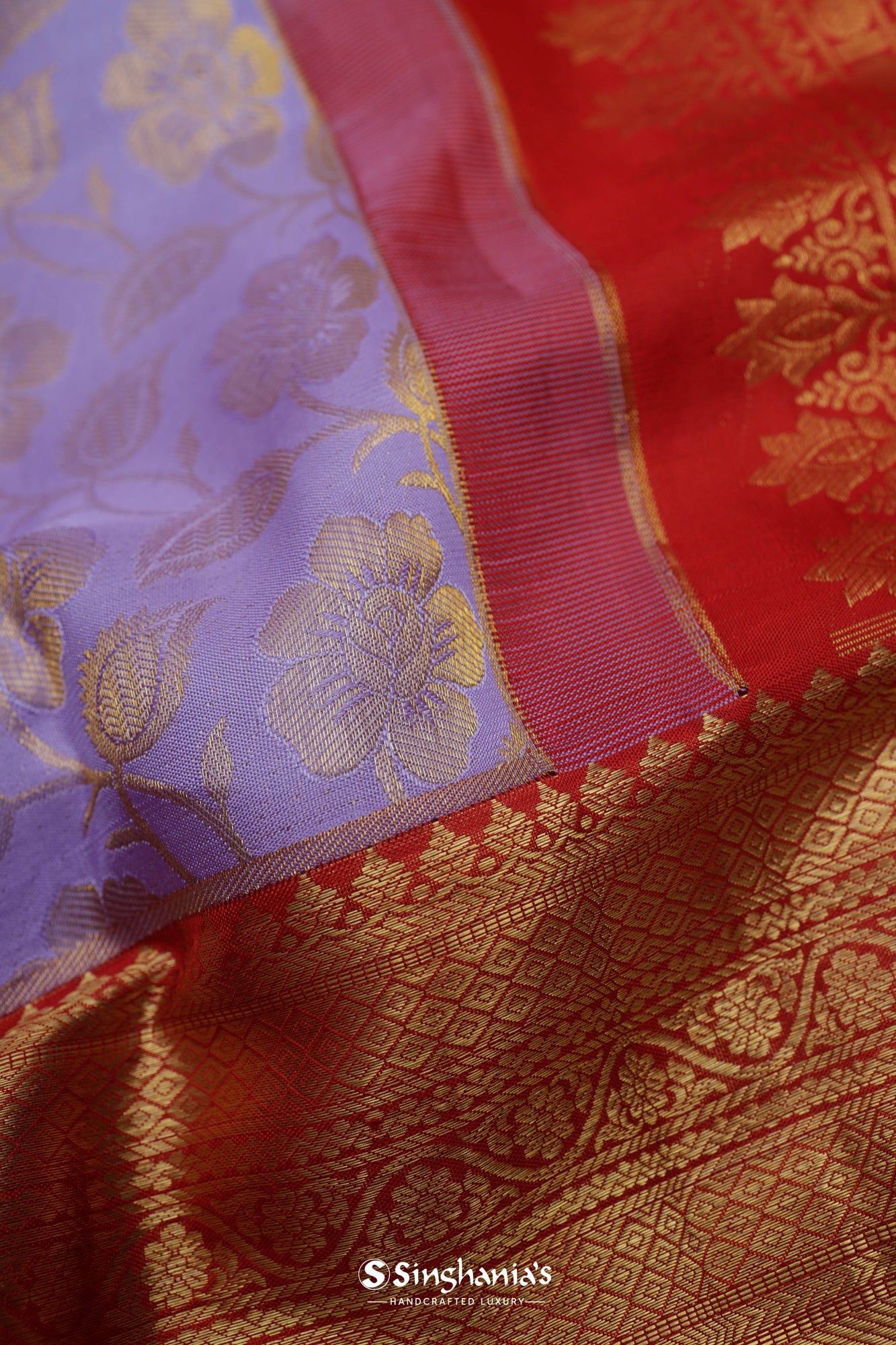 Medium Purple Kanjivaram Silk Saree With Floral Jaal Weaving
