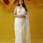 Half White Net Saree With Hand Embroidery