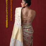 Ice Grey Tissue Banarasi Saree With Floral Jaal Weaving