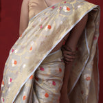 Ice Grey Tissue Banarasi Saree With Floral Jaal Weaving