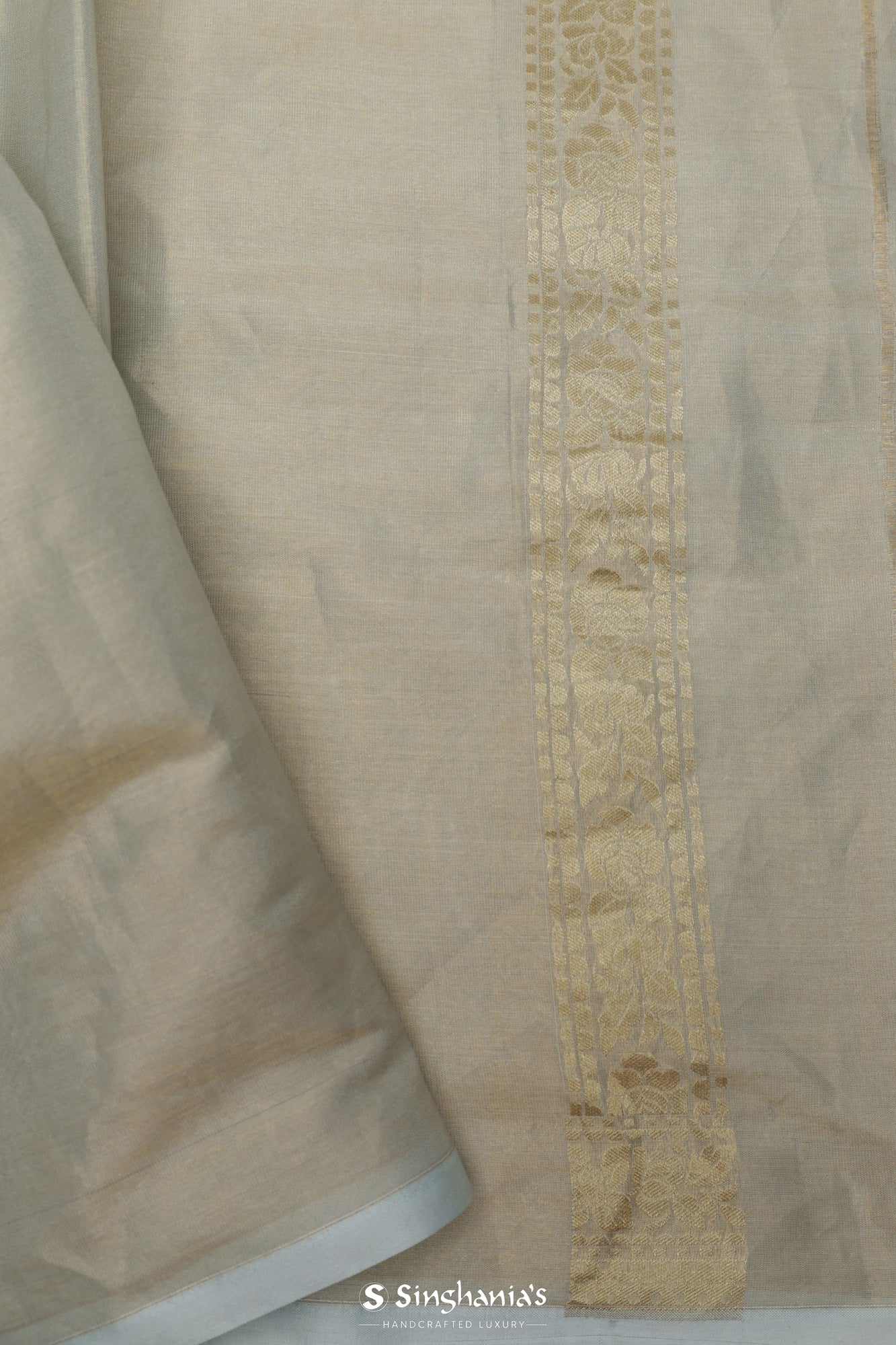 Ice Grey Tissue Banarasi Saree With Floral Jaal Weaving