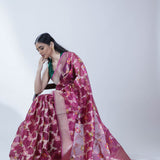 Maroon Pink Organza Banarasi Saree With Floral Jaal Weaving