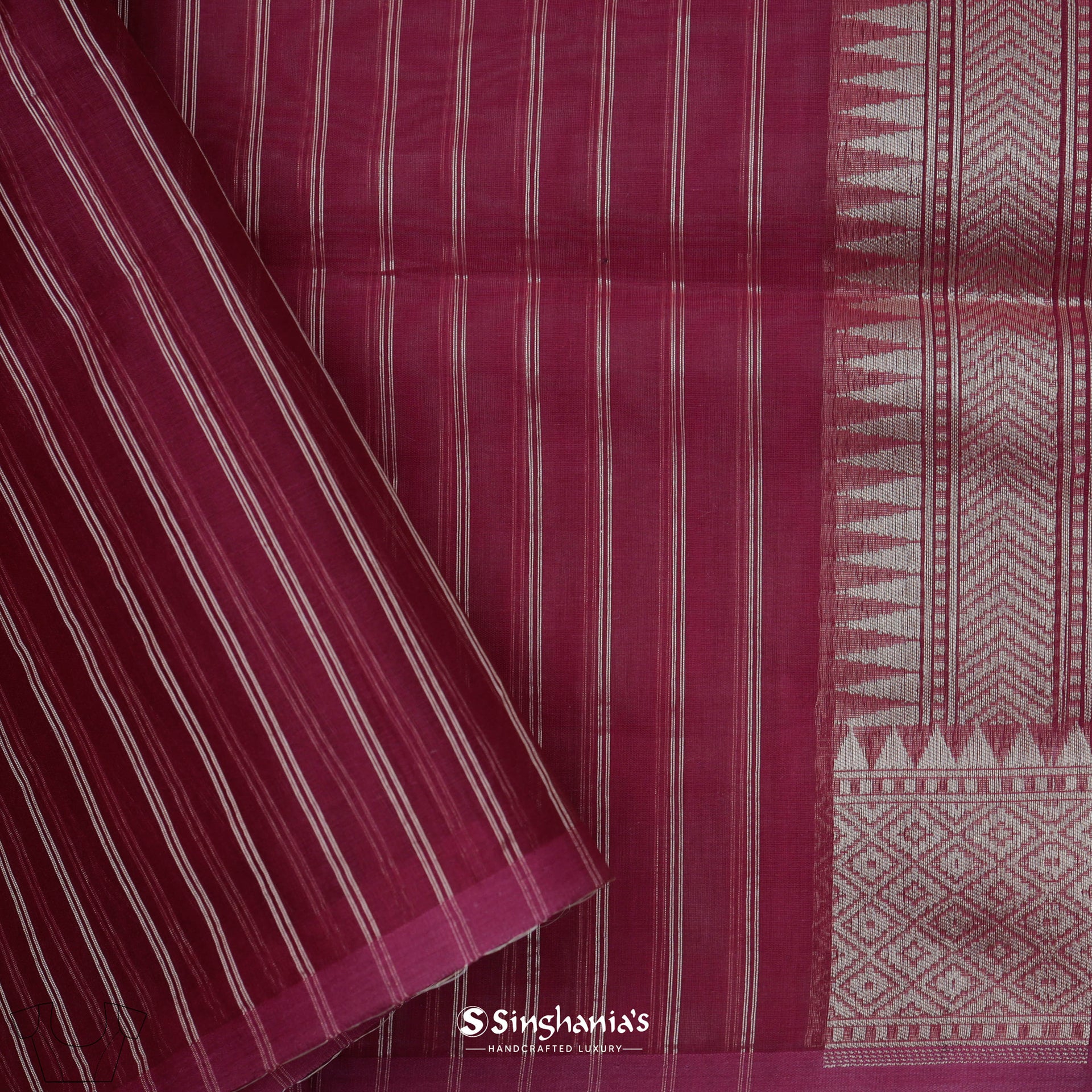 <img> Maroon Pink Organza Banarasi Saree With Floral Jaal Weaving