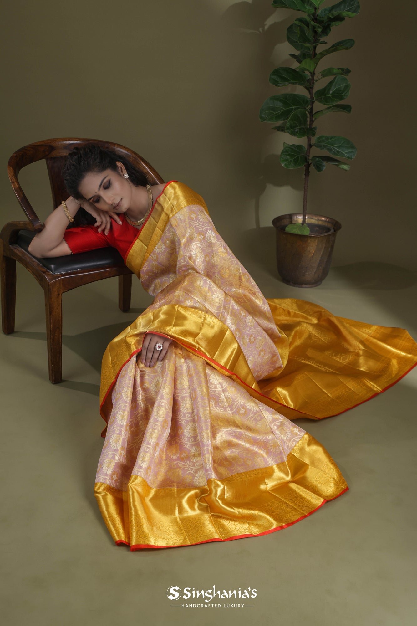 Purple-Gold Tissue Kanjivaram Saree With Floral Jaal Weaving