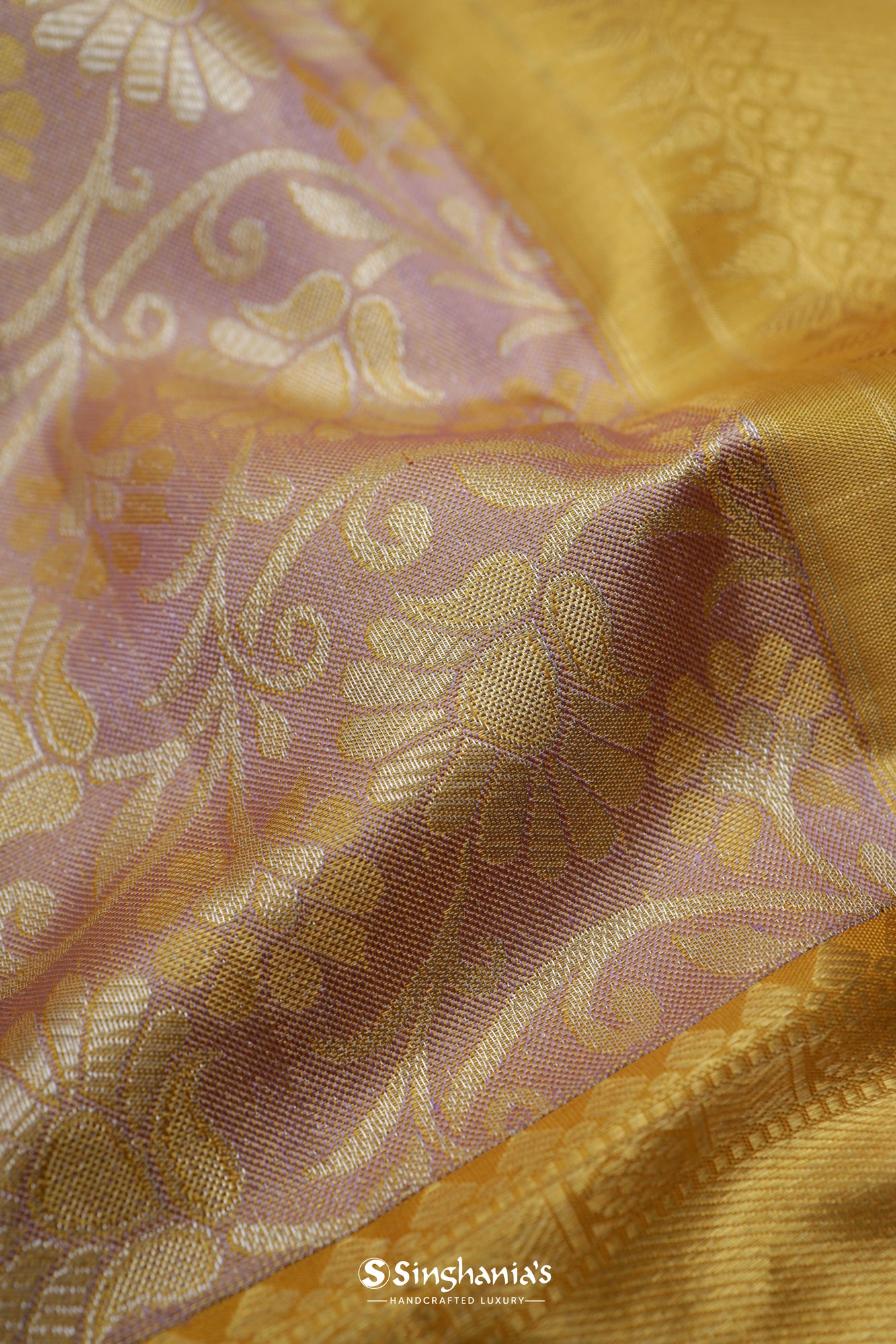 Purple-Gold Tissue Kanjivaram Saree With Floral Jaal Weaving