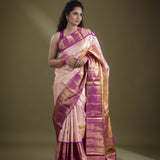 Spanish Pink Kanjivaram Silk Saree With Floarl Jaal Weaving