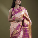 Spanish Pink Kanjivaram Silk Saree With Floarl Jaal Weaving