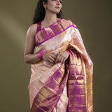 Spanish Pink Kanjivaram Silk Saree With Floarl Jaal Weaving