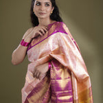 Spanish Pink Kanjivaram Silk Saree With Floarl Jaal Weaving