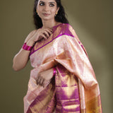 Spanish Pink Kanjivaram Silk Saree With Floarl Jaal Weaving