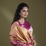 Spanish Pink Kanjivaram Silk Saree With Floarl Jaal Weaving