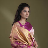 Spanish Pink Kanjivaram Silk Saree With Floarl Jaal Weaving