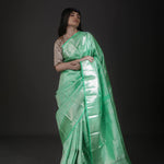 Mint Green Floral Jaal Kanjivaram Silk Saree
