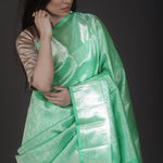 Mint Green Floral Jaal Kanjivaram Silk Saree