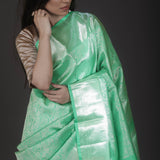 Mint Green Floral Jaal Kanjivaram Silk Saree