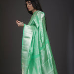 Mint Green Floral Jaal Kanjivaram Silk Saree