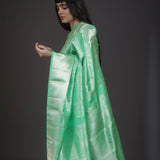 Mint Green Floral Jaal Kanjivaram Silk Saree