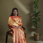 Gold-Red Tissue Kanjivaram Saree With Floral Jaal Weaving