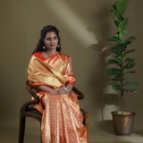 Gold-Red Tissue Kanjivaram Saree With Floral Jaal Weaving