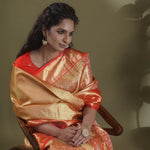 Gold-Red Tissue Kanjivaram Saree With Floral Jaal Weaving