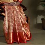 Gold-Red Tissue Kanjivaram Saree With Floral Jaal Weaving