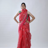 Desire Red Chanderi Saree With Floral Buttas