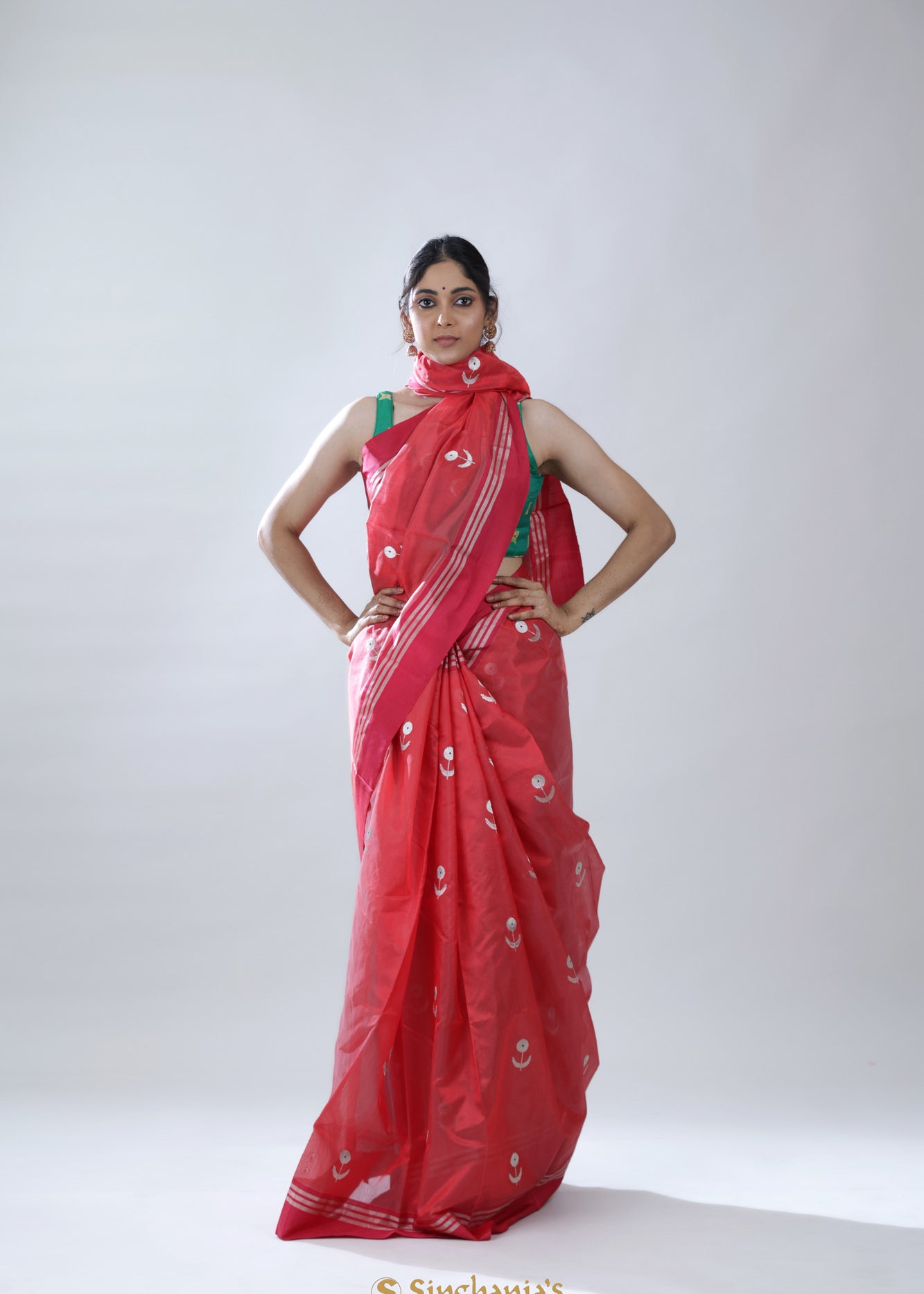 Desire Red Chanderi Saree With Floral Buttas