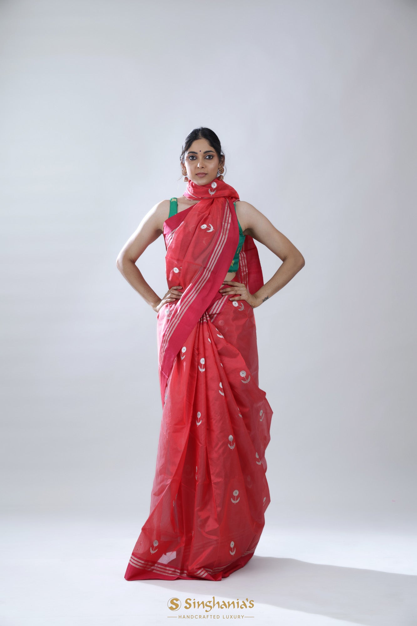 Desire Red Chanderi Saree With Floral Buttas