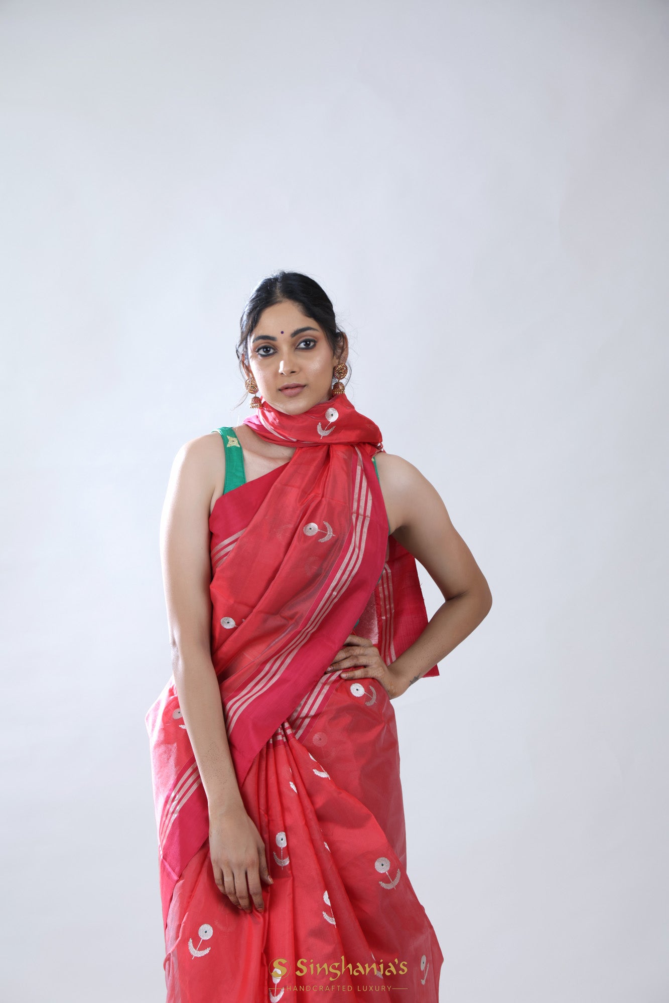 Desire Red Chanderi Saree With Floral Buttas