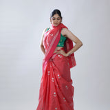 Desire Red Chanderi Saree With Floral Buttas