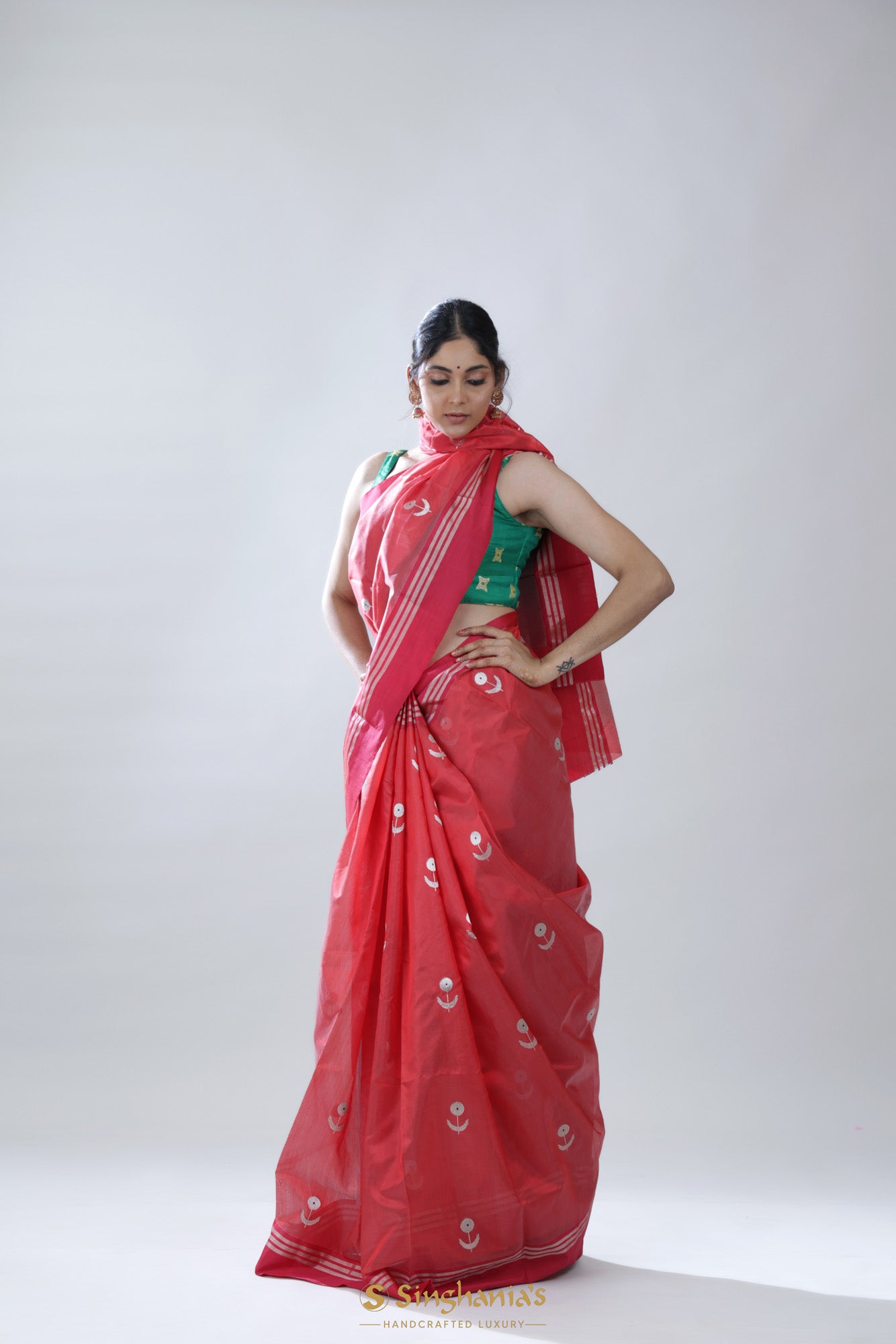 Desire Red Chanderi Saree With Floral Buttas