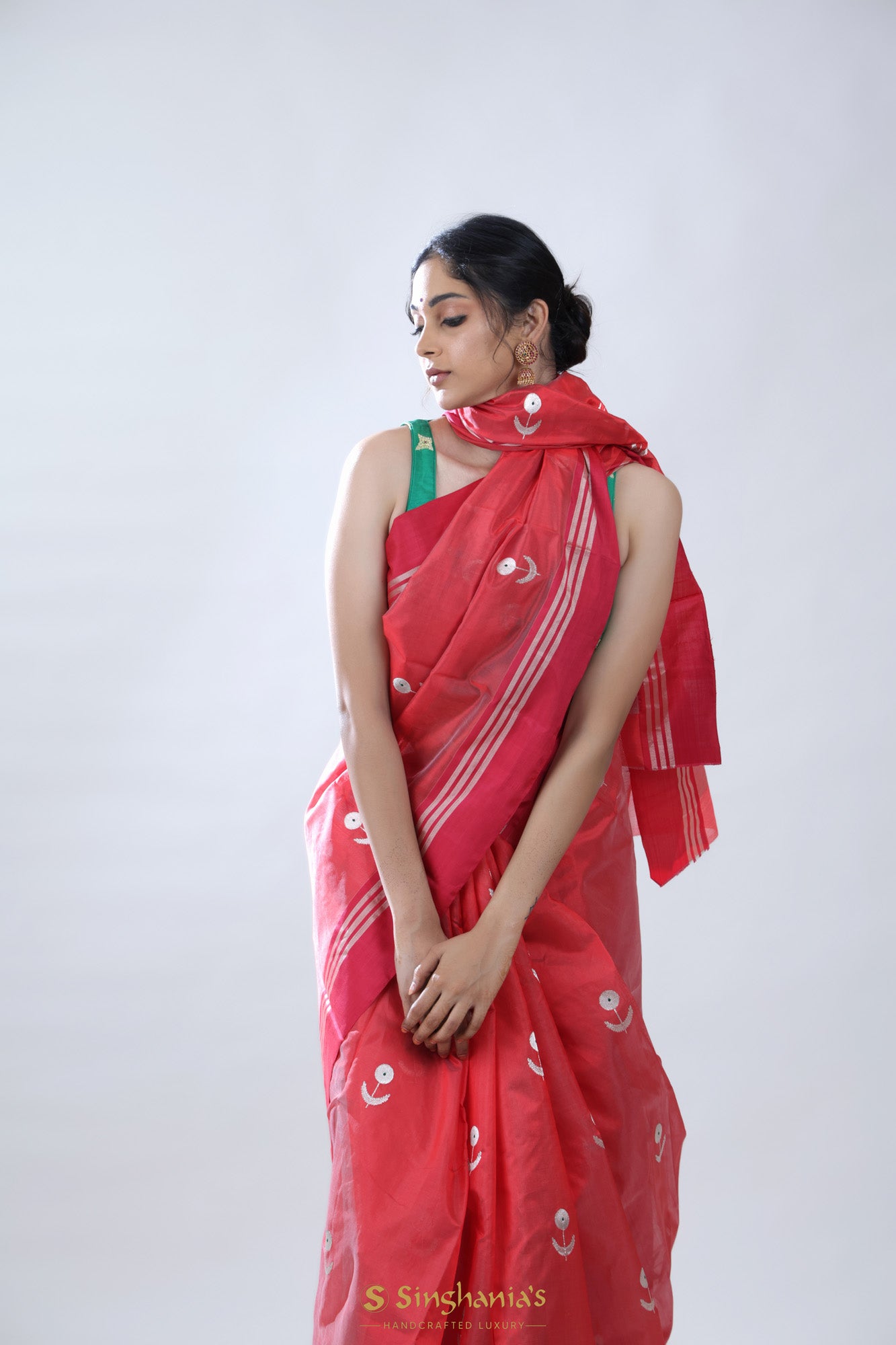 Desire Red Chanderi Saree With Floral Buttas