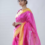 Barbie Pink Chanderi Meenakari Saree With Floral Buttas