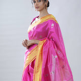 Barbie Pink Chanderi Meenakari Saree With Floral Buttas
