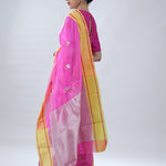 Barbie Pink Chanderi Meenakari Saree With Floral Buttas