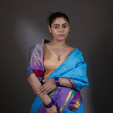 Chlorine Blue Kanjivaram Silk Saree With Floral Buttis Weaving