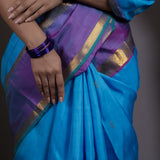 Chlorine Blue Kanjivaram Silk Saree With Floral Buttis Weaving