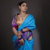 Chlorine Blue Kanjivaram Silk Saree With Floral Buttis Weaving