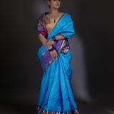 Chlorine Blue Kanjivaram Silk Saree With Floral Buttis Weaving