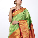 Pea Green Kanjivaram Silk Saree With Floral Jaal Weaving